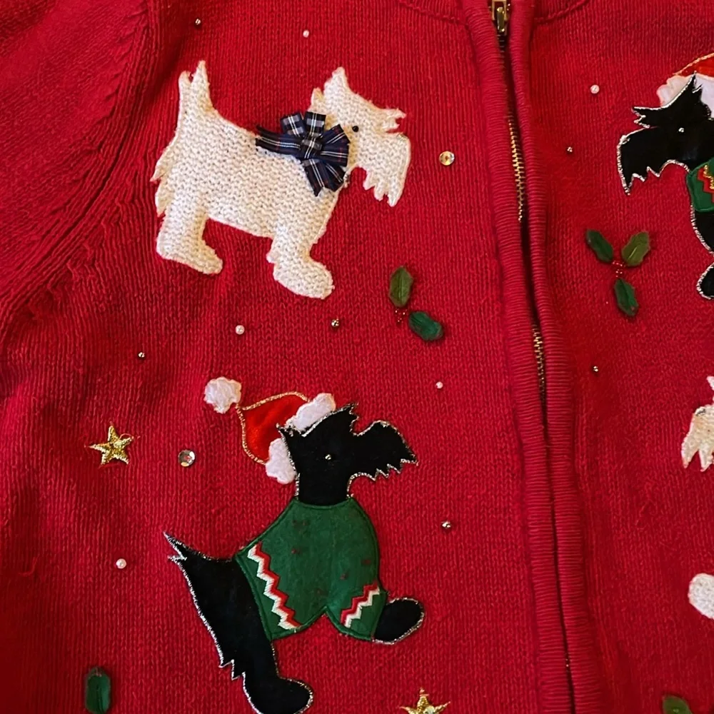 Mercer Street Studio, Christmas Sweater, doggies, zipper sweater, size Small